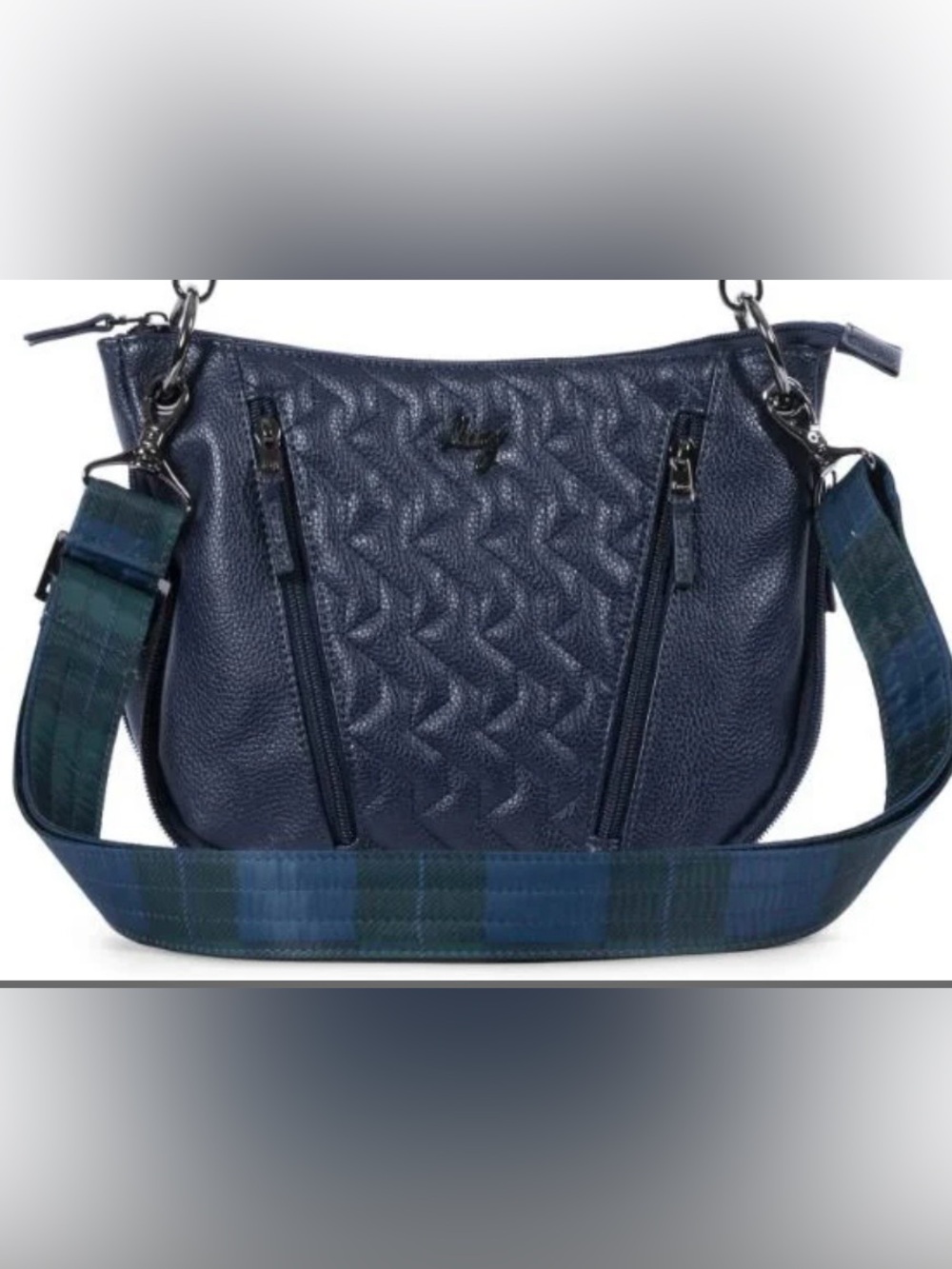 LUG SWIVEL VL CONVERTIBLE NAVY CROSSBODY RDIF TRAVEL BAG WITH PLAID STRAP NEW!